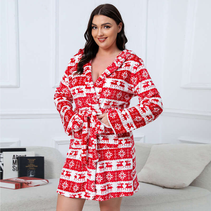 Hot selling flannel plus size pajamas for warm home wear in Nordic countries weighing 200 pounds can be worn with a horizontal bathrobe