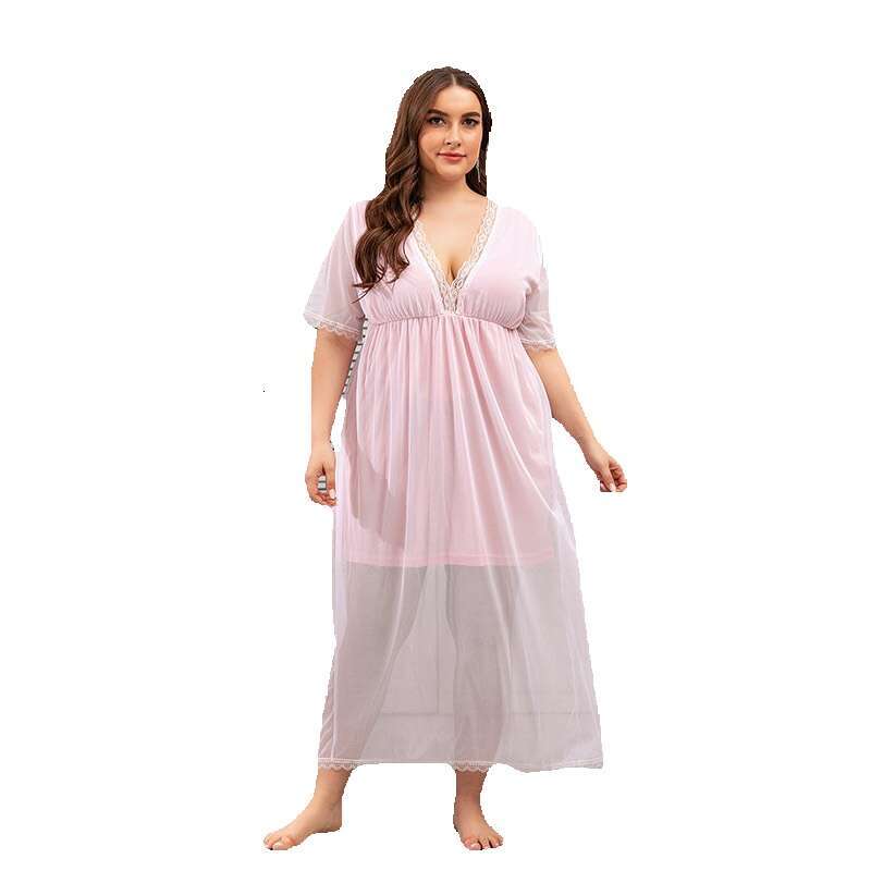 Hot selling Pure Desire Wind Mesh Lace Home Fur in the United States Large Size Nightwear Summer Fat MM French Dress