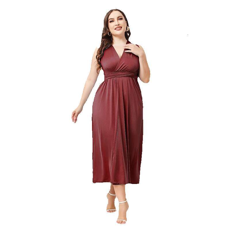 French Irregular Crossover Multi Wear Holiday Neck High Waist V-neck Strap Sexy Mid Length Dress Short Temperament Waist Round Neck Dress Pregnant Wom