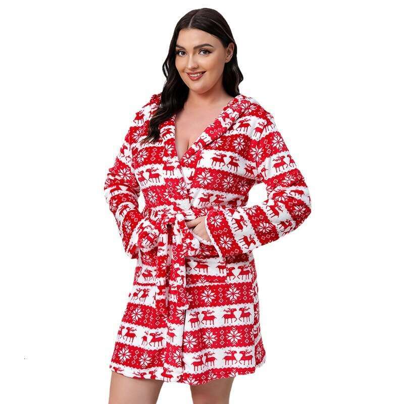 Warm Plus Size Flannel Nightgown Thickened Bathrobe Christmas Deer Morning Robe