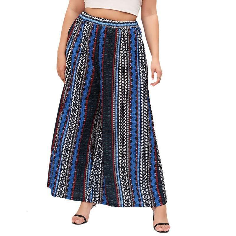 Hot Selling Oversized Wide Leg Bohemian Striped Blue Elastic Waist Pants Seaside Vacation Beach Pants Overalls Pants Trousers Cartoon Waterproof Trous