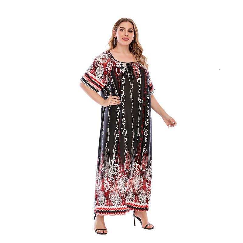 Saudi Arabias Best-selling Palace Gorgeous Navy Blue Graffiti Oversized Loose and Chubby Mm Ice Silk Dress 25 Long Summer Dress Loose Sexy Silk Dress