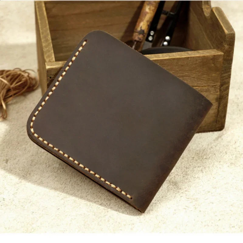 Fashion Genuine Leather Mens Wallet Retro Handmade for Men Durable Real Purse Coin 240727