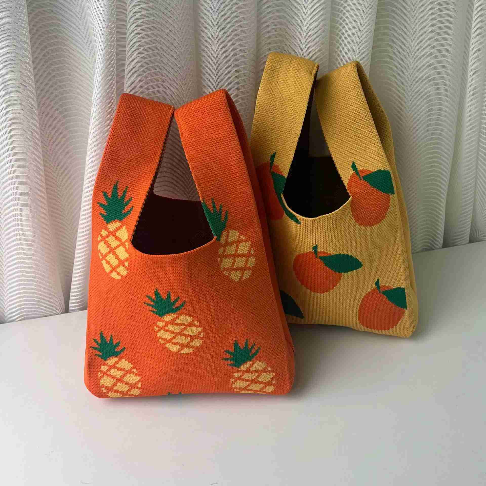 Handmade Knit Handbag Women Mini Knot Wrist-bag Female Casual Color Wide Stripe Plaid Tote Bag Student Reusable Shopping BagXJ240727