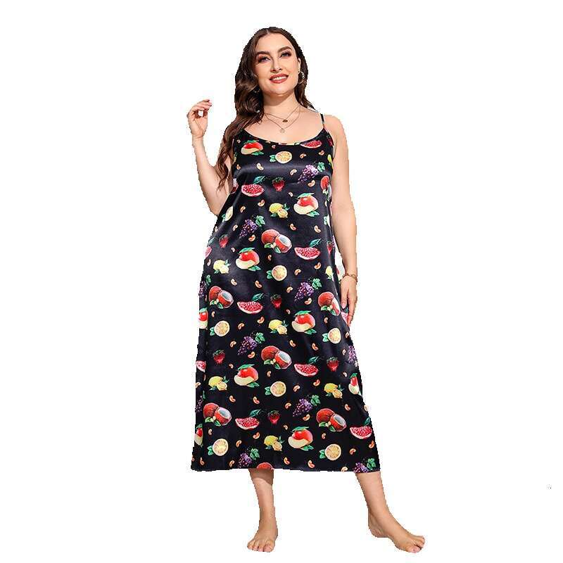 Terrace oversized with simulated silk color Ding Pang mm sleeping home dress suspender dress XXXL