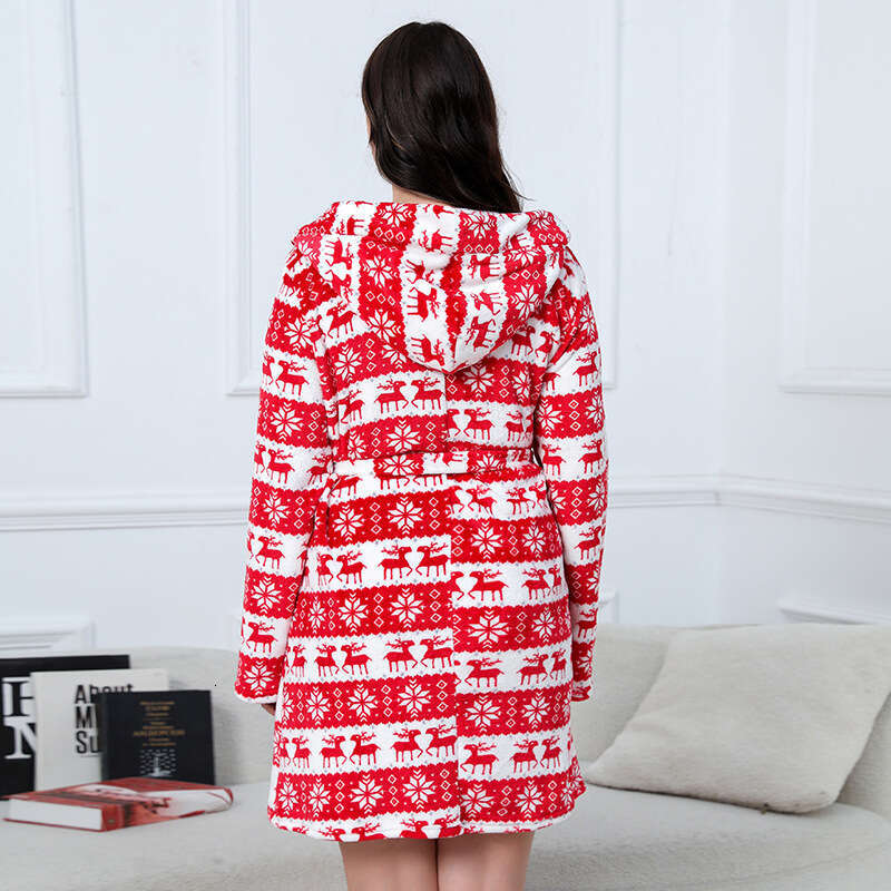 Warm Plus Size Flannel Nightgown Thickened Bathrobe Christmas Deer Morning Robe