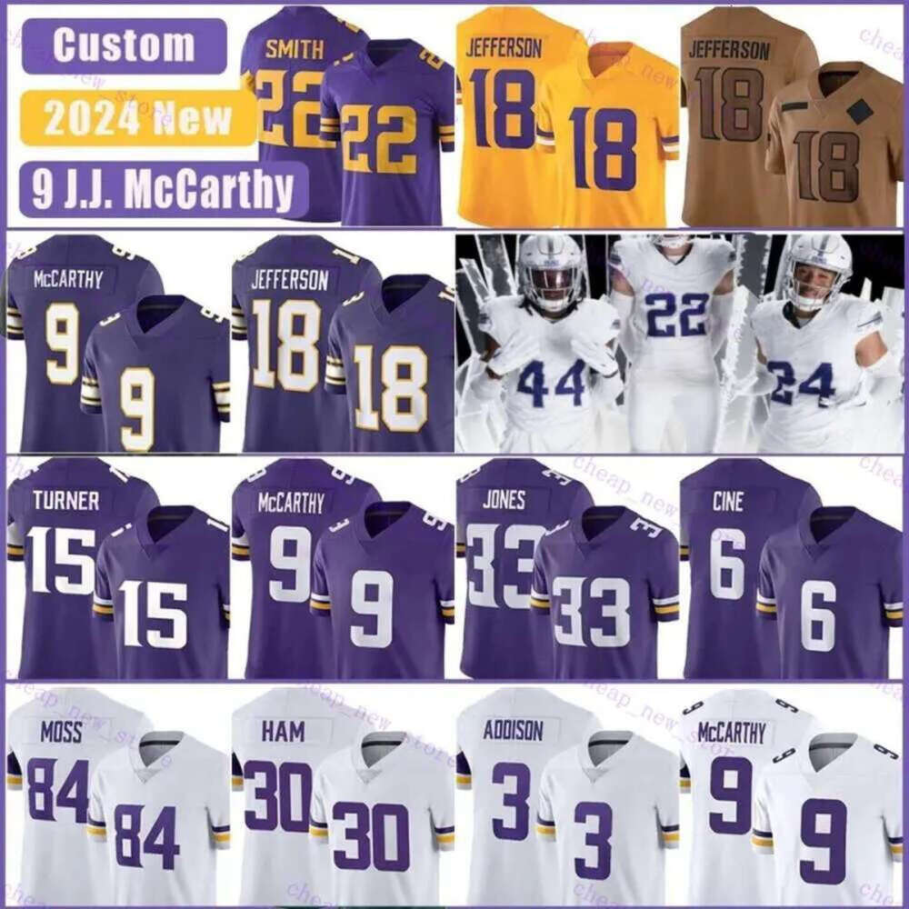 Alternate Camryn Bynum Football Jersey J.J. McCarthy Aaron Jones Randy Moss Justin Jefferson T.J. Hockenson Addison Harrison Smith Turner Lewis Cine C.J. Ham Randy Moss