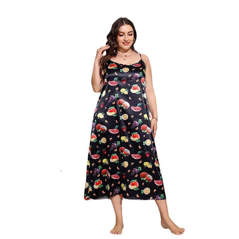 Terrace oversized with simulated silk color Ding Pang mm sleeping home dress suspender dress XXXL
