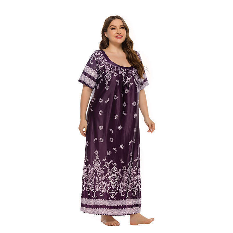 Fat mm Loose Terrace Casual Vacation Short Sleeve Ice Silk Long Dress 200kg