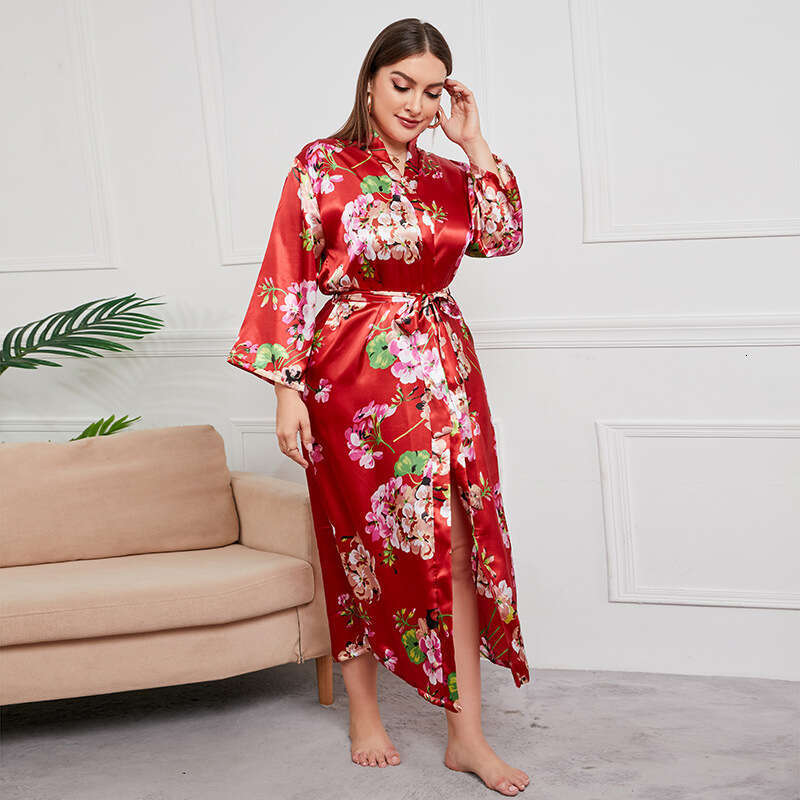 Japanese style oversized womens faux silk satin long sleeved pamas chubby mm can be worn at home