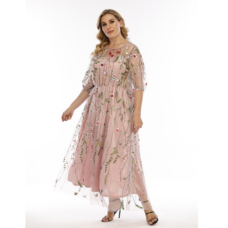 Hot selling French Hepburn style oversized evening dress, women's mesh embroidered banquet party long dressF727#88 50688f