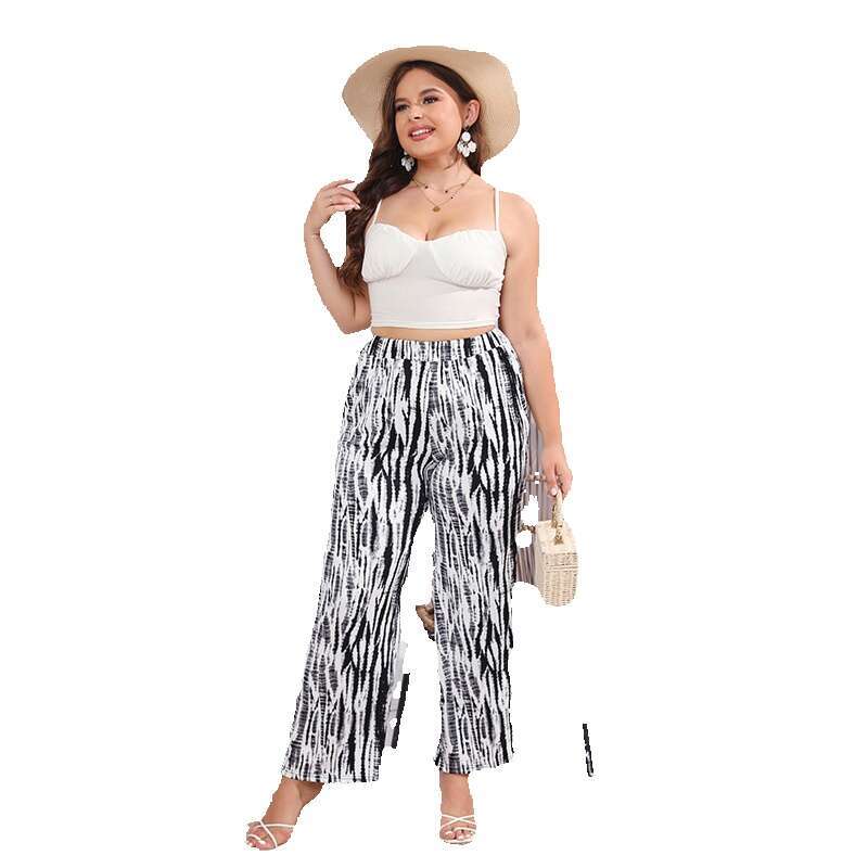New Best-selling Oversized Loose Flowing Ice Silk Wide Leg with Printed Zebra Pattern Casual Pants Nine Points and Sweat Pants Unisex Waterproof Trous