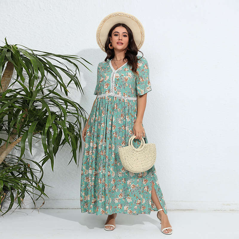 Bohemian Oversized Dress From the United States Hainan Sanya Holiday Chubby Mm Beach Skirt Fishtail Dress Sexy Bifurcated Denim Dress Round Neck Dress