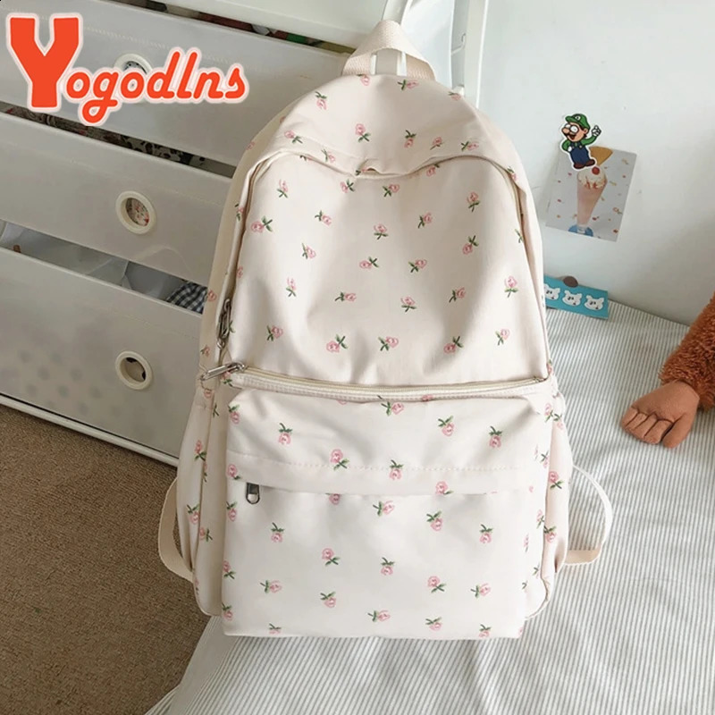 Yogodlns Fashion Floral Backpack For Women Waterproof Nylon Rucksack Teenager Large Capacity Student School Bag Travel 240914