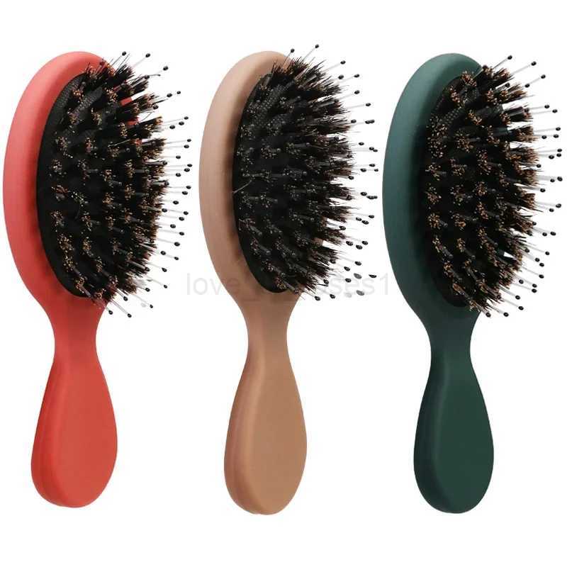 Mini Boar Bristle Hair Brush Small Hair Brush for Travel Mirror Comb Paddle Brush Head Massager Detangling Hair Styling Tool M240727