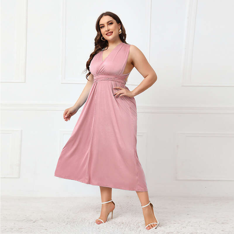 French Irregular Crossover Multi Wear Holiday Neck High Waist V-neck Strap Sexy Mid Length Dress Short Temperament Waist Round Neck Dress Pregnant Wom