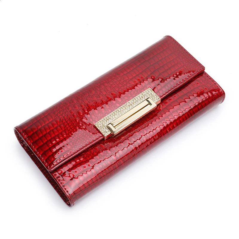 Alligator Pattern Genuine Leather Wallet Woman Long Ladies Cowhide Purse Diamond Decorated Card Holder Clutch Bag 240727