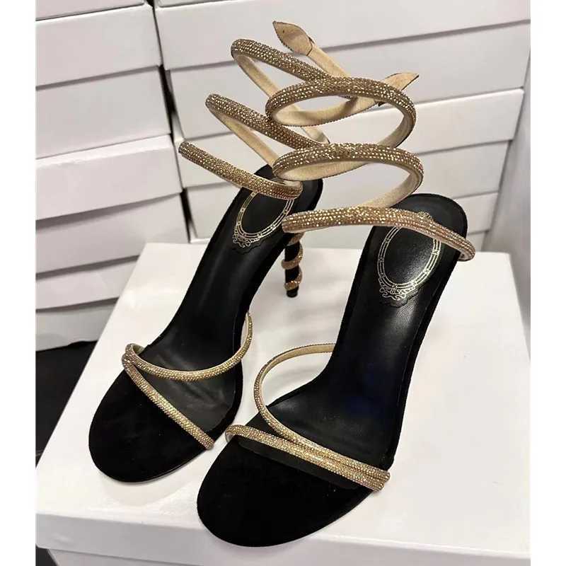 New Arrival Star style crystal snake roll womens sandals sexy high-heeled gladiator sandals summer fAshion party dance ball shoes T250409