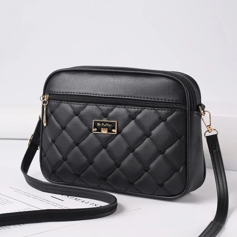 Womens One Shoulder Small Square Handbag Cross Border Foreign Trade Lingge PU Crossbody Versatile Messenger Bag 240727