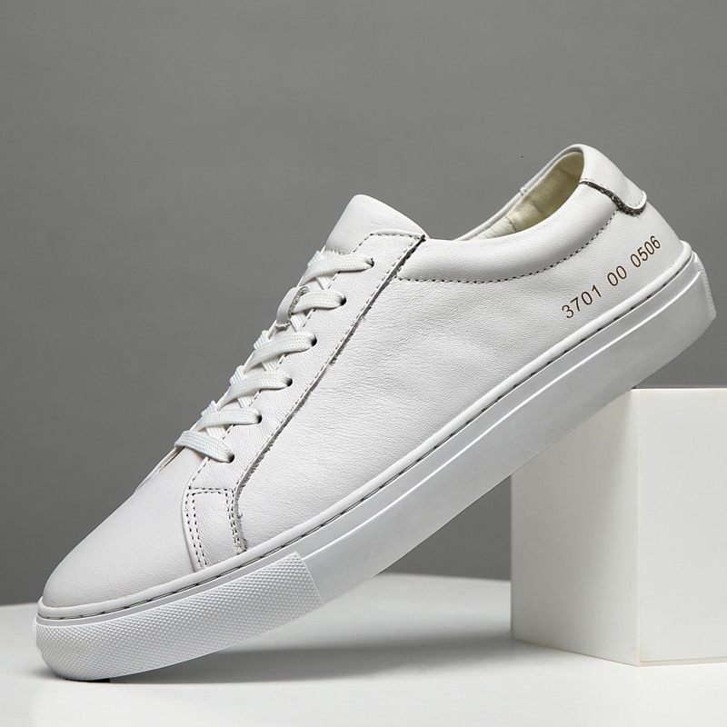 Spring Summer White Genuine Leather Men's Casual Fashion Sneakers Wild Mens Flat Shoes Non-Slip Board Shoe