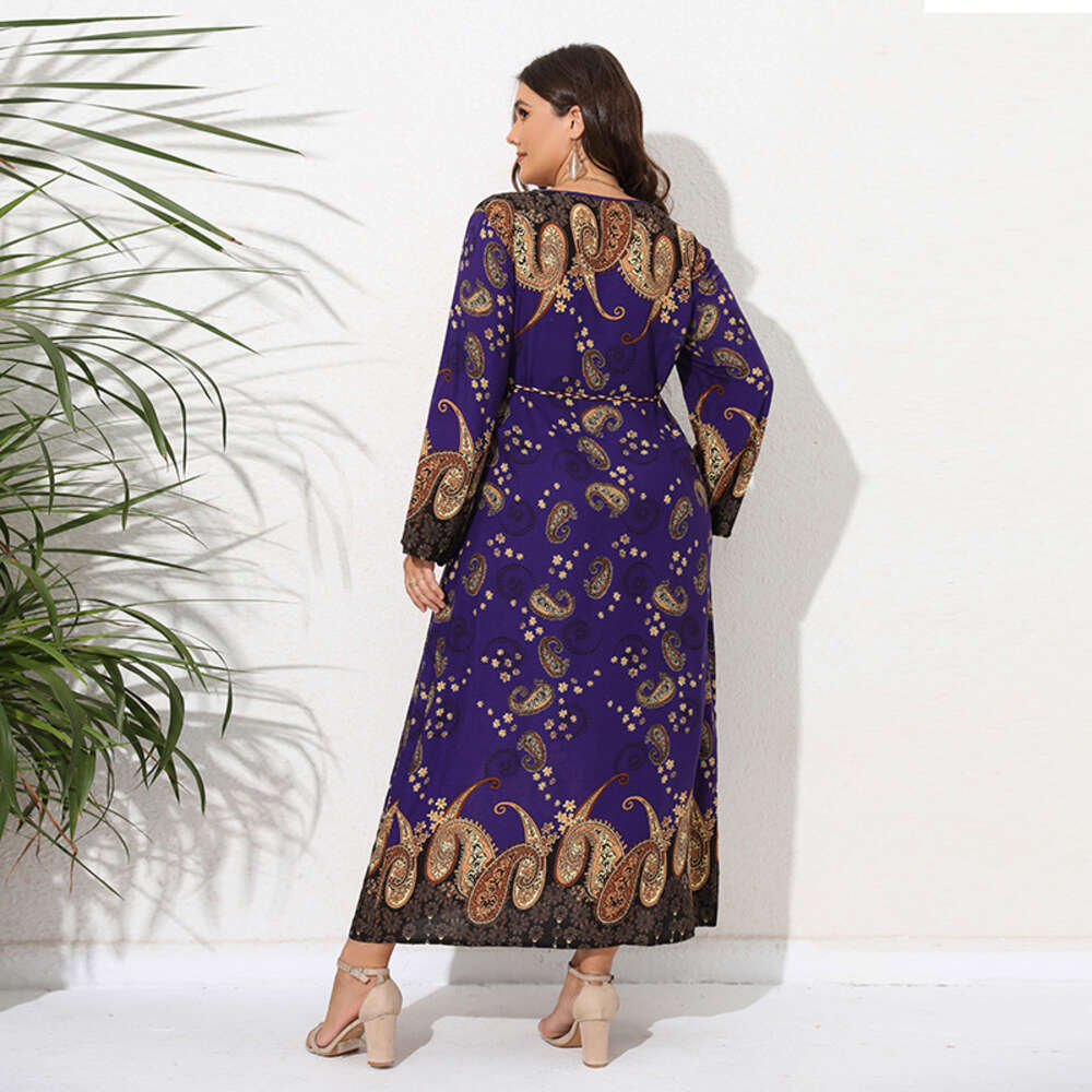 Hot Selling Oversized Loose Round Neck Printed Dress for Womens Spring and Autumn Ethnic Style Long Skirt Novelty Loose SKINNY DRESS Oversize Dress