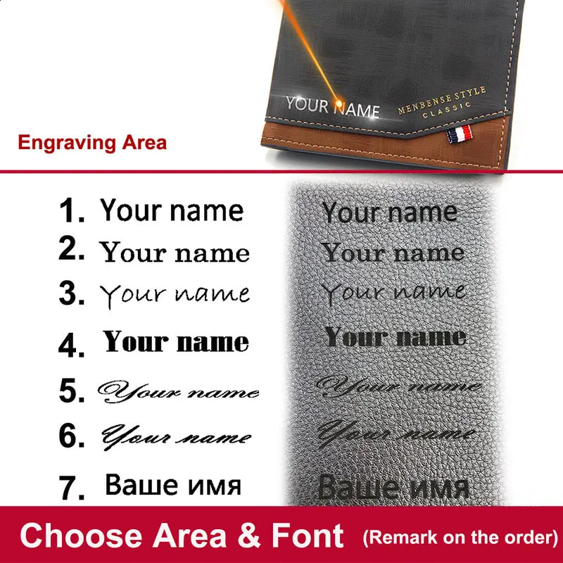Free name carving mens wallet ultrathin coin pocket po holder mini card frosted leather 240810