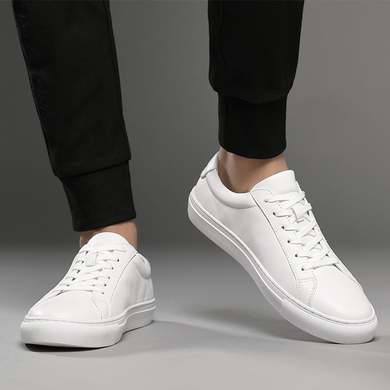 Spring Summer White Genuine Leather Men's Casual Fashion Sneakers Wild Mens Flat Shoes Non-Slip Board Shoe