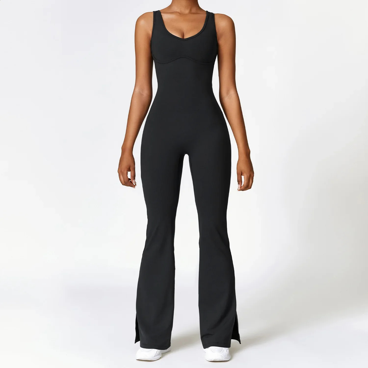 Yoga Bodysuit Womens Tracksuit Sportswear Gym Workout Set Jumpsuit Push Up Flared Pants Dance Fitness Sports Bodysuit 240719