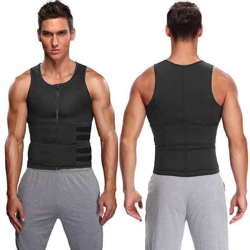 Mens Body Shaper Waist Trainer Sauna Vest Double Belt Sweat Shirt Corset Top Abdomen Slimming Shapewear Fat Burn Fitness SuitsL240727