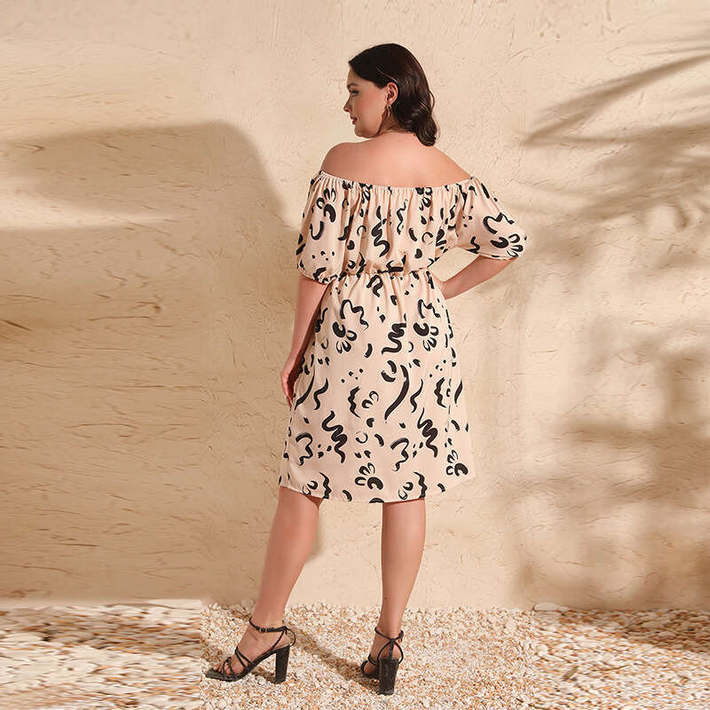 Hot Selling One Shoulder Ink Graffiti Print Loose Oversized Short Skirt Chubby Mm Waistband Dress Sexy Dress Short Bifurcated Silk Dress Denim Dress