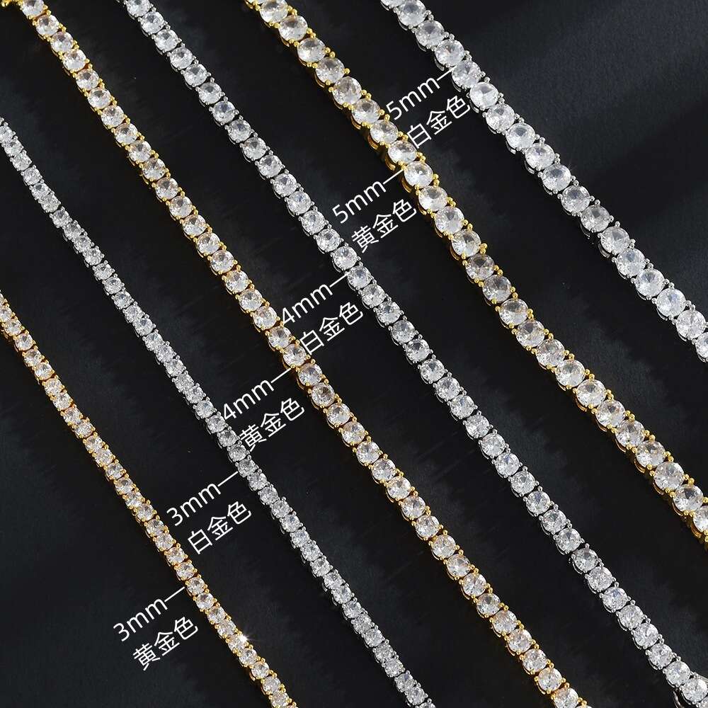 Moissanite Bracelet Mens Womens Trendy Diamonds Chain Hip-hop S925 Silver 18K Gold Plated Bracelet 3 Widths