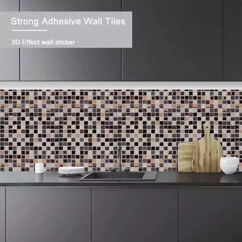 12x12 Kitchen Backsplash Wall Tiles Peel and Stick Stickers Wallpaper 3D Waterproof Self Adhesive Tile Mosaic Wallsticker 240727
