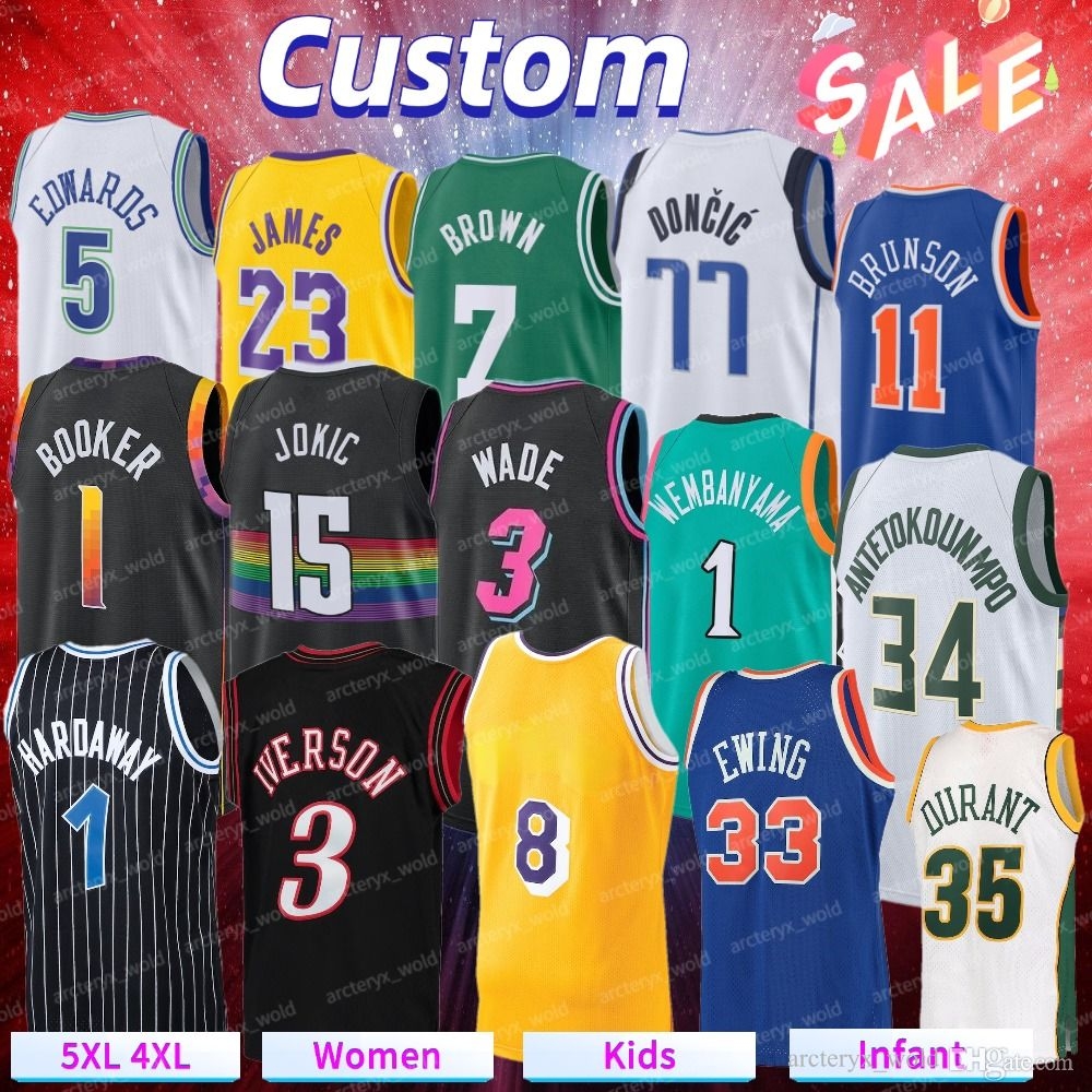 Men Plus Size 5XL 4XL 3XL Infant Youth Curry James Kids Jersey Irving Carter 34 Giannis Payton Butle Edwards McGrady Carter Bird Doncic Ball Wade 3 Iverson Toddler