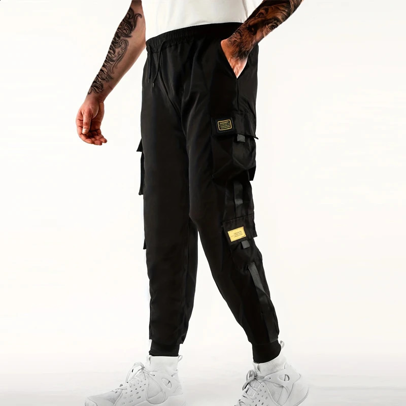 Loose Fit Multi Pocket Joggers For Spring Summer Mens Street Style Waist Drawstring Casual Pants Cargo Fitness Outdo y241017