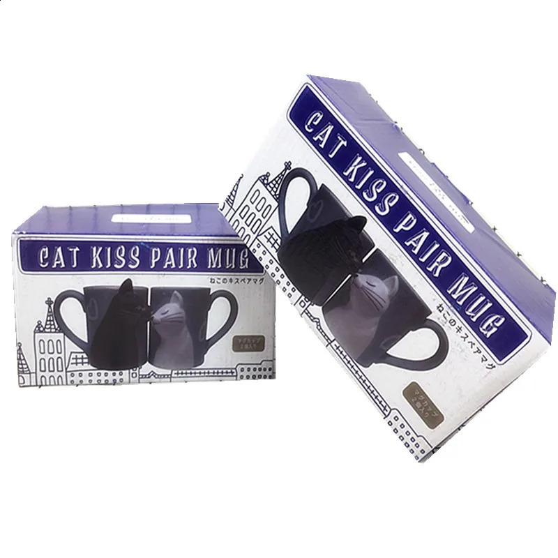2pcs Cute Kiss Cat Cups Couple Ceramic Mugs Married Couples Anniversary Morning mug Milk Coffee Tea Breakfast Valentines Day 240712