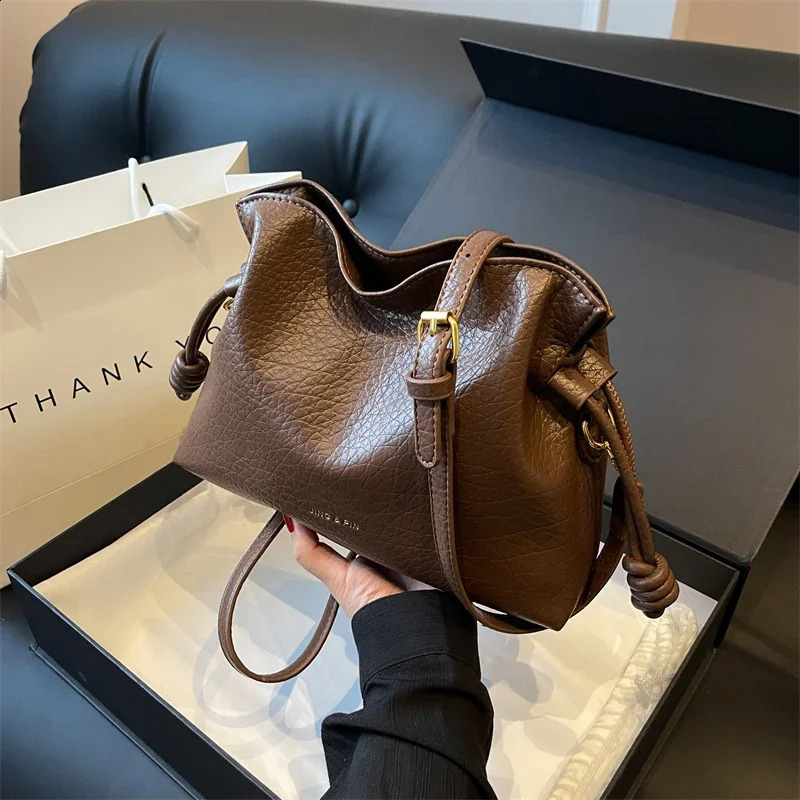 Drawstring Shoulder Bag | 2024 PU Leather Retro Sweet Women's Crossbody Purse 4