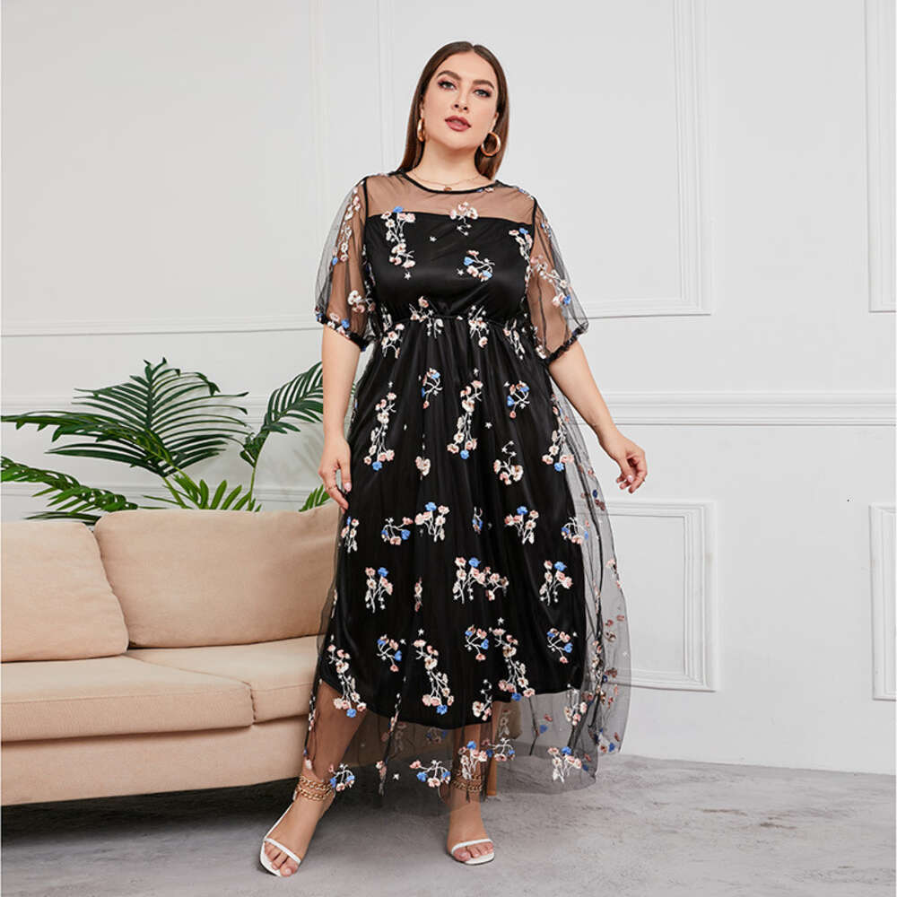 Hot selling French Hepburn style oversized evening dress, women's mesh embroidered banquet party long dressF727#88 50688f
