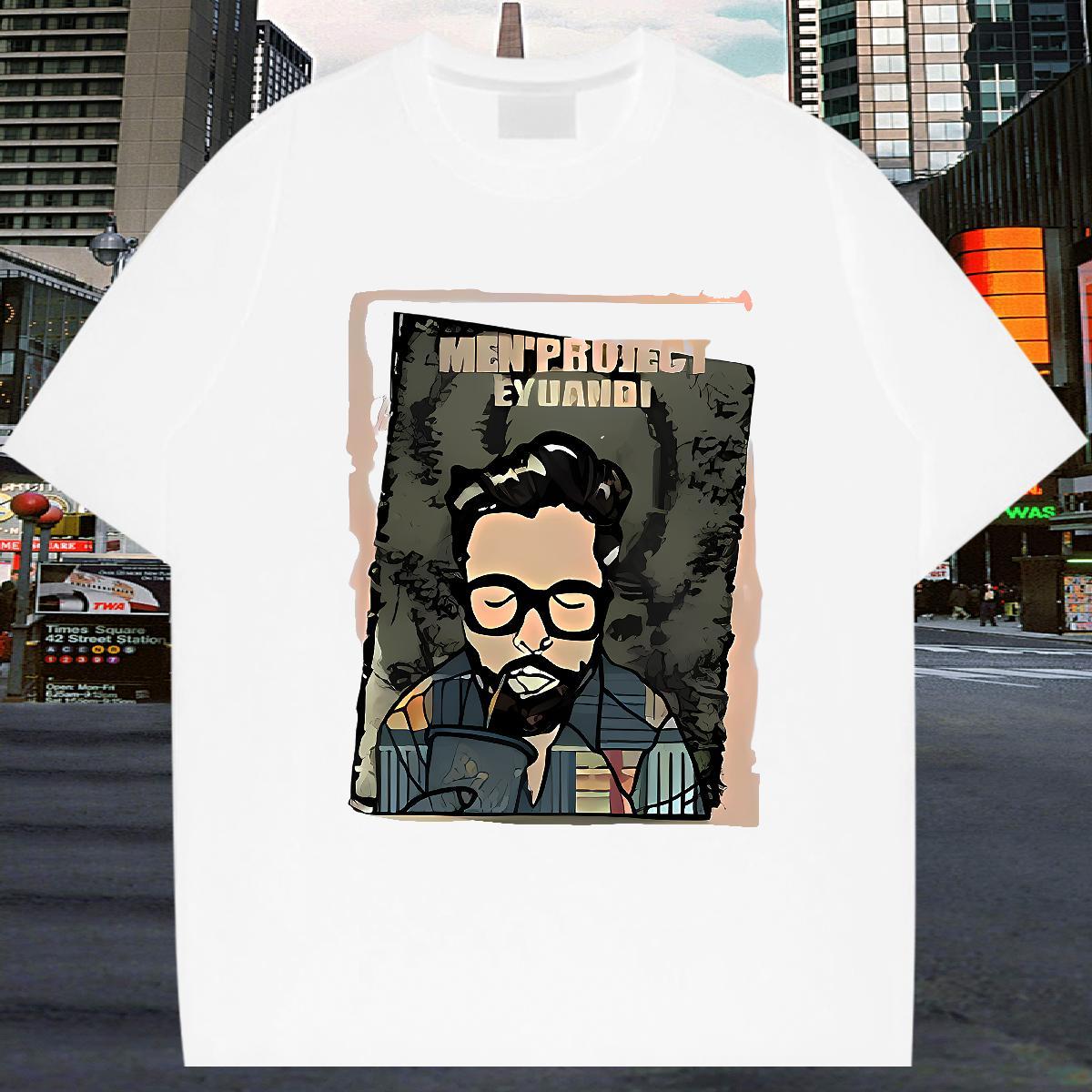 Free Shipping Men T Shirts portrait Top Tees 230g 100% Cotton Casual Beach Loose Graphic Breathable Crew Neck Tshirts