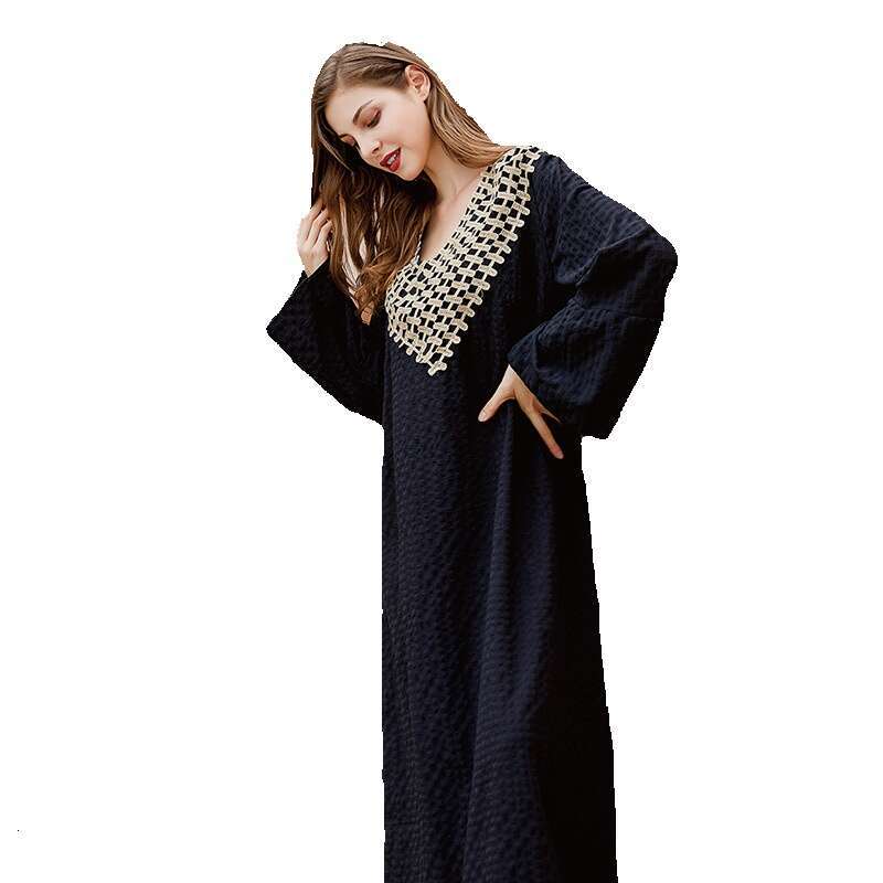 Hot Selling Spring Dress Solid Color Loose Fitting Socialite V-neck Black French Mid Length Skirt Novelty Sexy Short Bifurcated Loose Oversize Dress