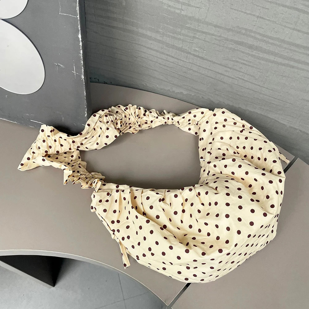 Womens fashion lingerie large capacity polka dot retro cross body bag fully matched pleated garbage for outdoor travel 240726