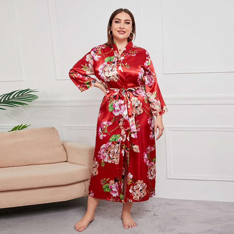 Japanese style oversized womens faux silk satin long sleeved pamas chubby mm can be worn at home