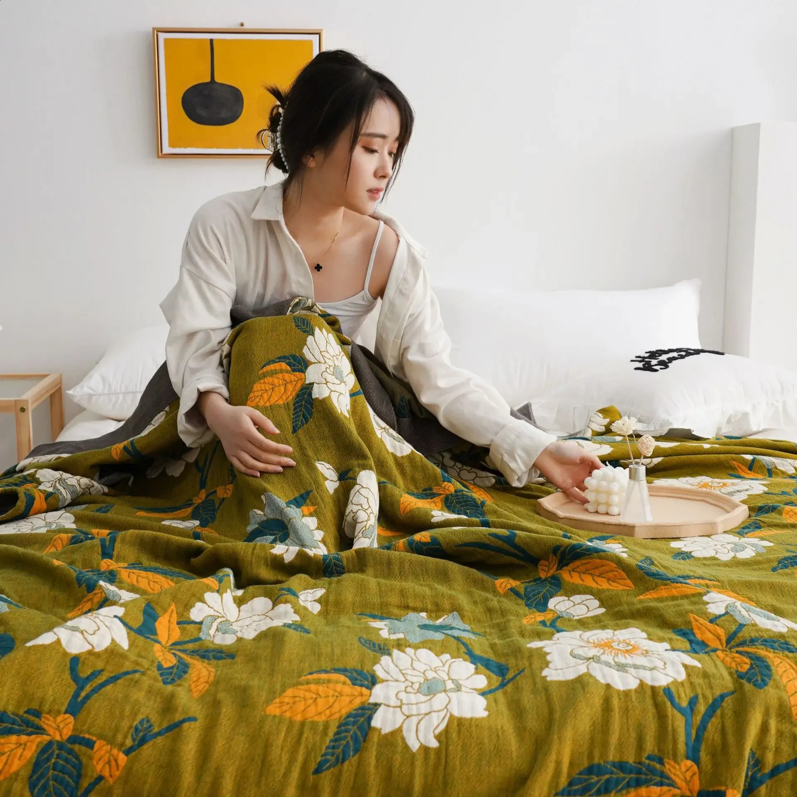 European Throw Blanket Adult Spring And Summer Office Nap Bed Cover Cotton Blanket Gauze Sofa Towel Soft Bedspread King Size 240726