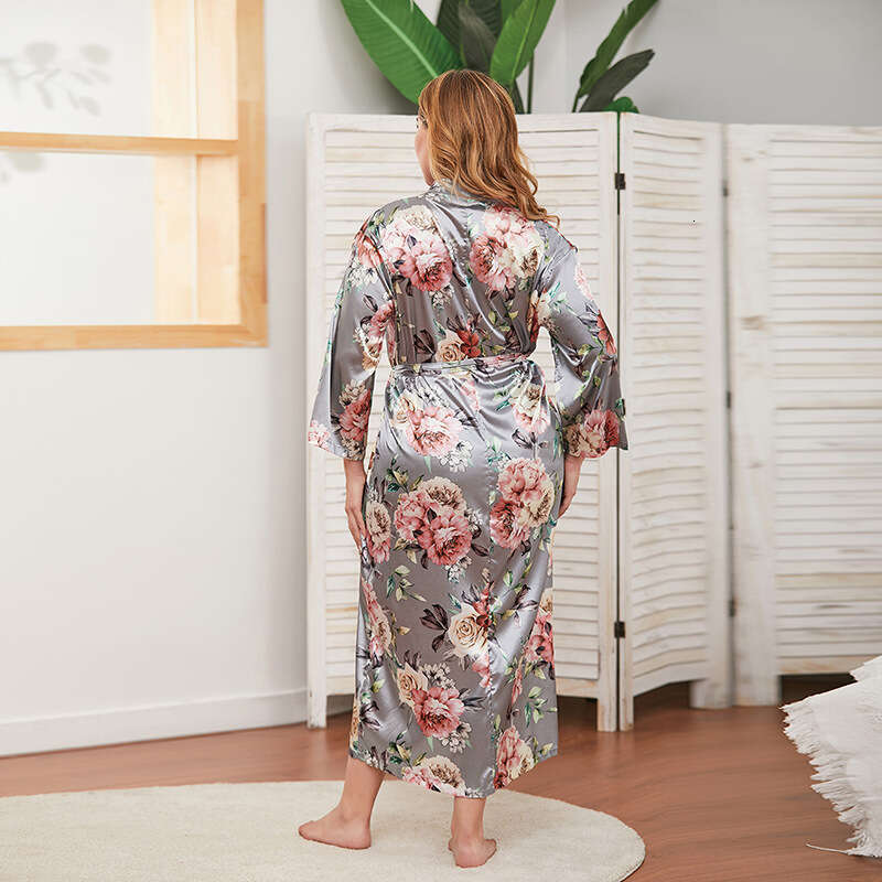 Hot selling spring and autumn season imitation silk oversized womens thin long sleeved home clothes can be worn as pajamas xxxxl