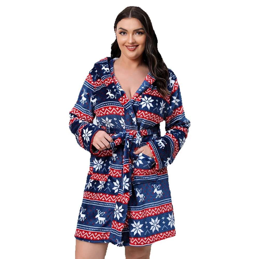 Hot selling flannel plus size pajamas for warm home wear in Nordic countries weighing 200 pounds can be worn with a horizontal bathrobe
