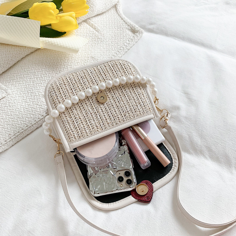 2023 Spring New Women's Straw Fashion Trend Pearl Handbag Trendy Versatile Single Cross Shoulder Small Square Bag H727#33 ddmy 71ba