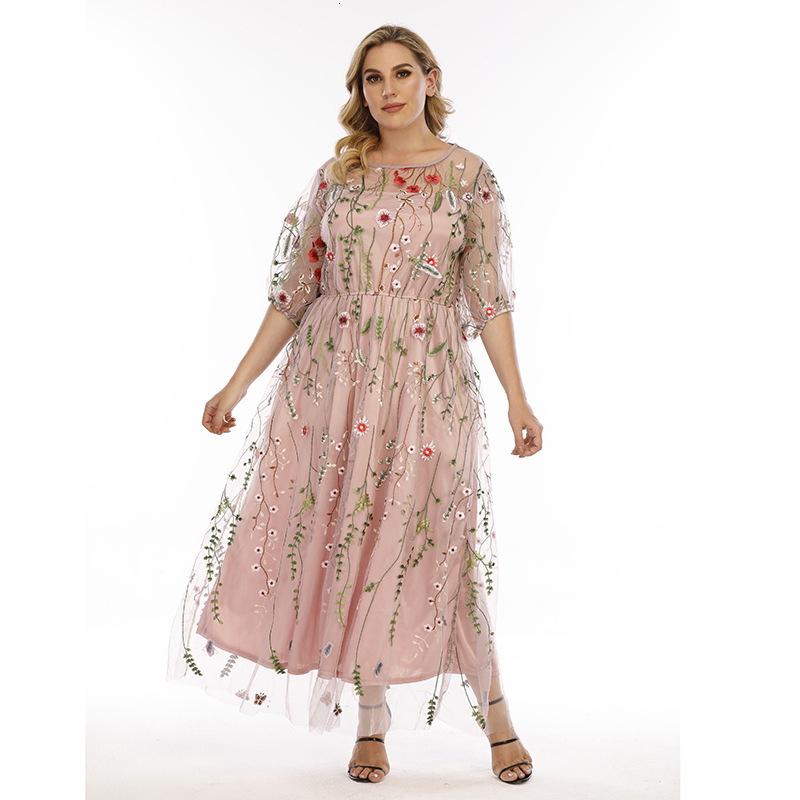 Hot selling French Hepburn style oversized evening dress, women's mesh embroidered banquet party long dressF727#88 50688f