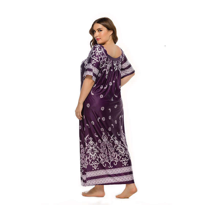 Large size womens home ethnic style Paisley long dress 250kg can be worn