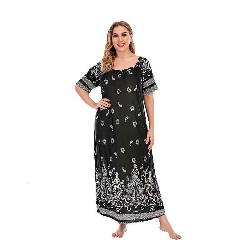 Large size womens home ethnic style Paisley long dress 250kg can be worn