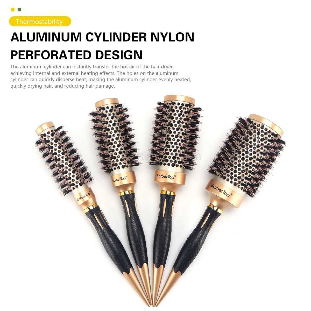New Handle Round Rolling Brush Straight Twill Hair Comb Boar Bristle Round Barrel Hair Curling Brush Hairdressing Styling ToolCL240727
