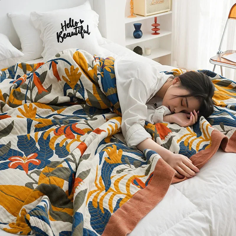 European Throw Blanket Adult Spring And Summer Office Nap Bed Cover Cotton Blanket Gauze Sofa Towel Soft Bedspread King Size 240726